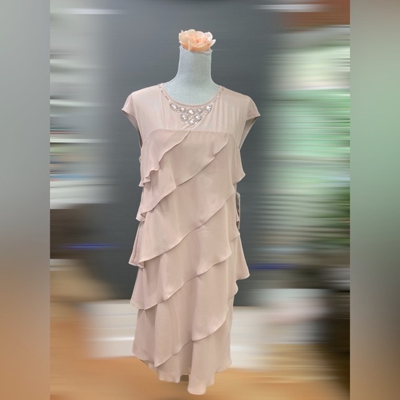 S. L Fashion Tiered Chiffon Jacket Dress with
Beaded Neck Detail size 12 - Picture 1 of 11